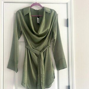First Distraction Satin Dress - Sage Green - UK 16 / US 12